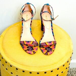 Aldo Block Heel Ethnic Print Strappy Sandal Size 39 | 8.5